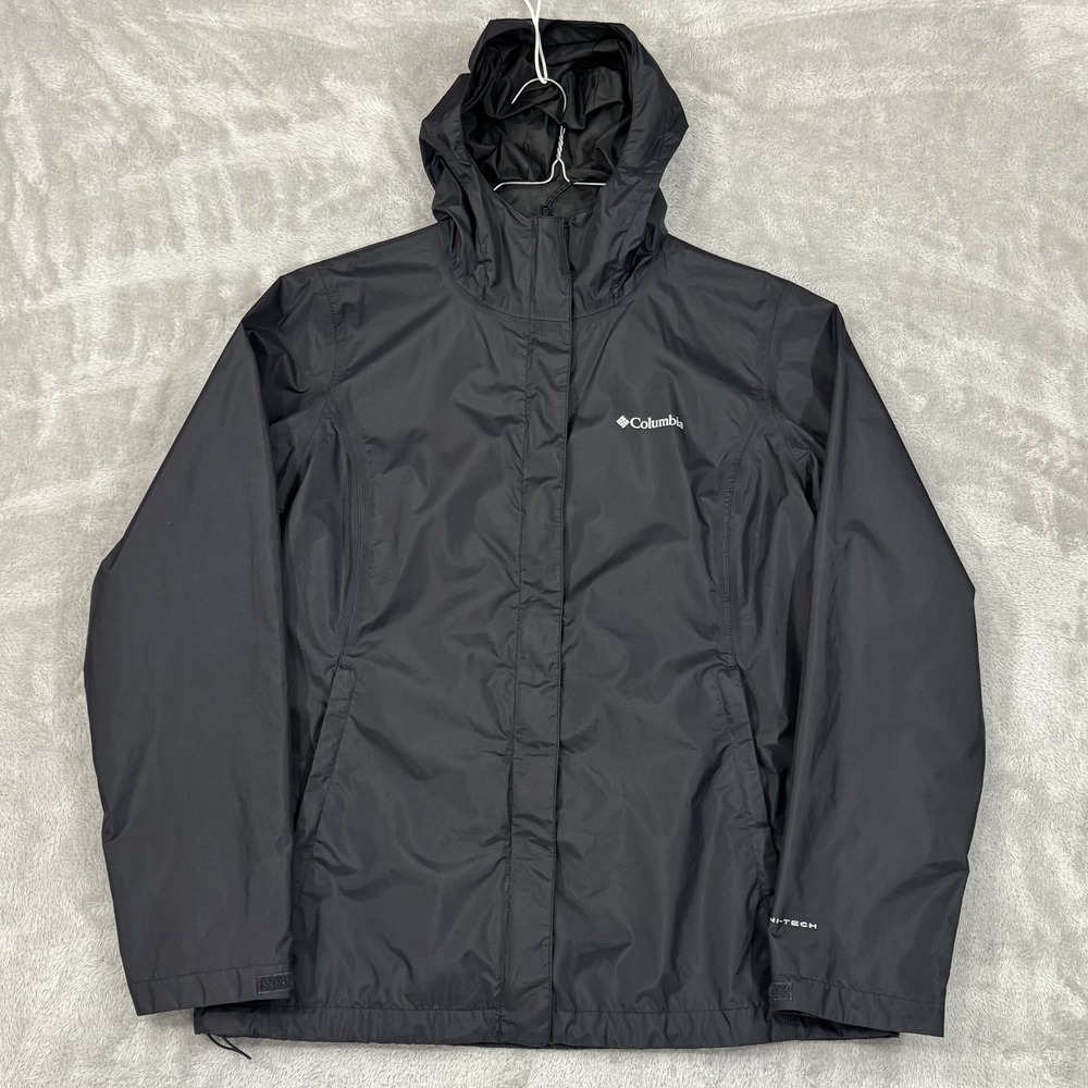 Columbia Rain Jacket Womens Large Black Arcadia II Omni-Tech Waterproof Hooded